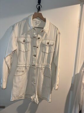 Le Lis Cream White Denim Fringe Romper